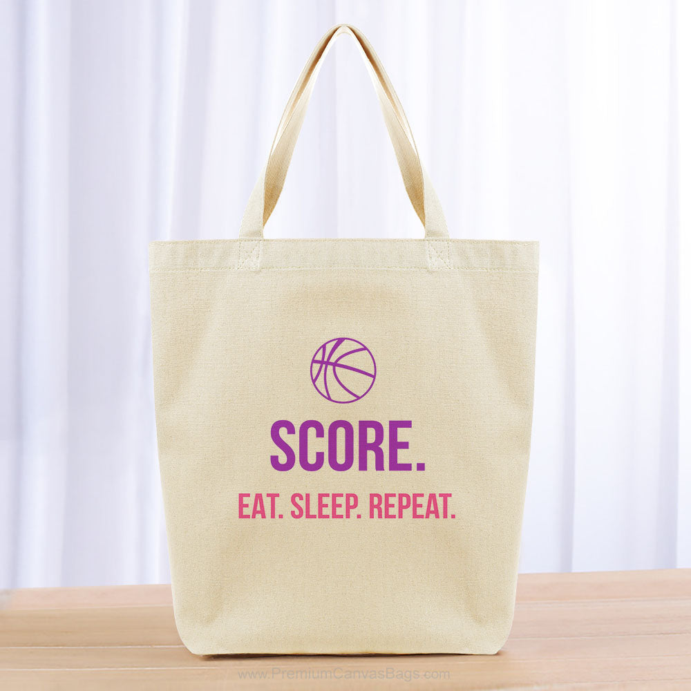 Score Eat Sleep Repeat Tote Bag - purple hot pink