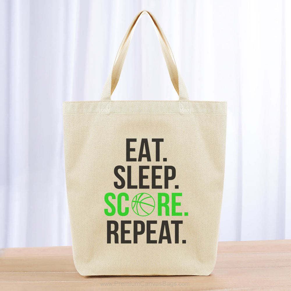 Eat Sleep Score Repeat Tote Bag - black green
