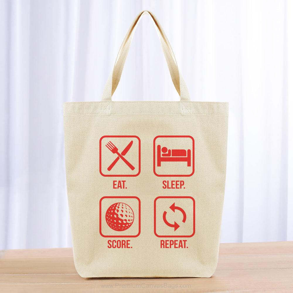 Eat Sleep Score Repeat Tote Bag - red
