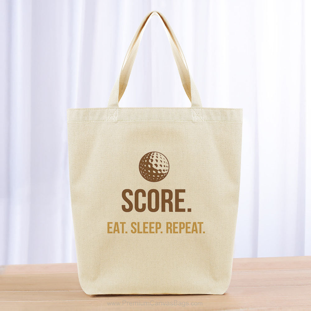 Score Eat Sleep Repeat Tote Bag - brown yellow orange