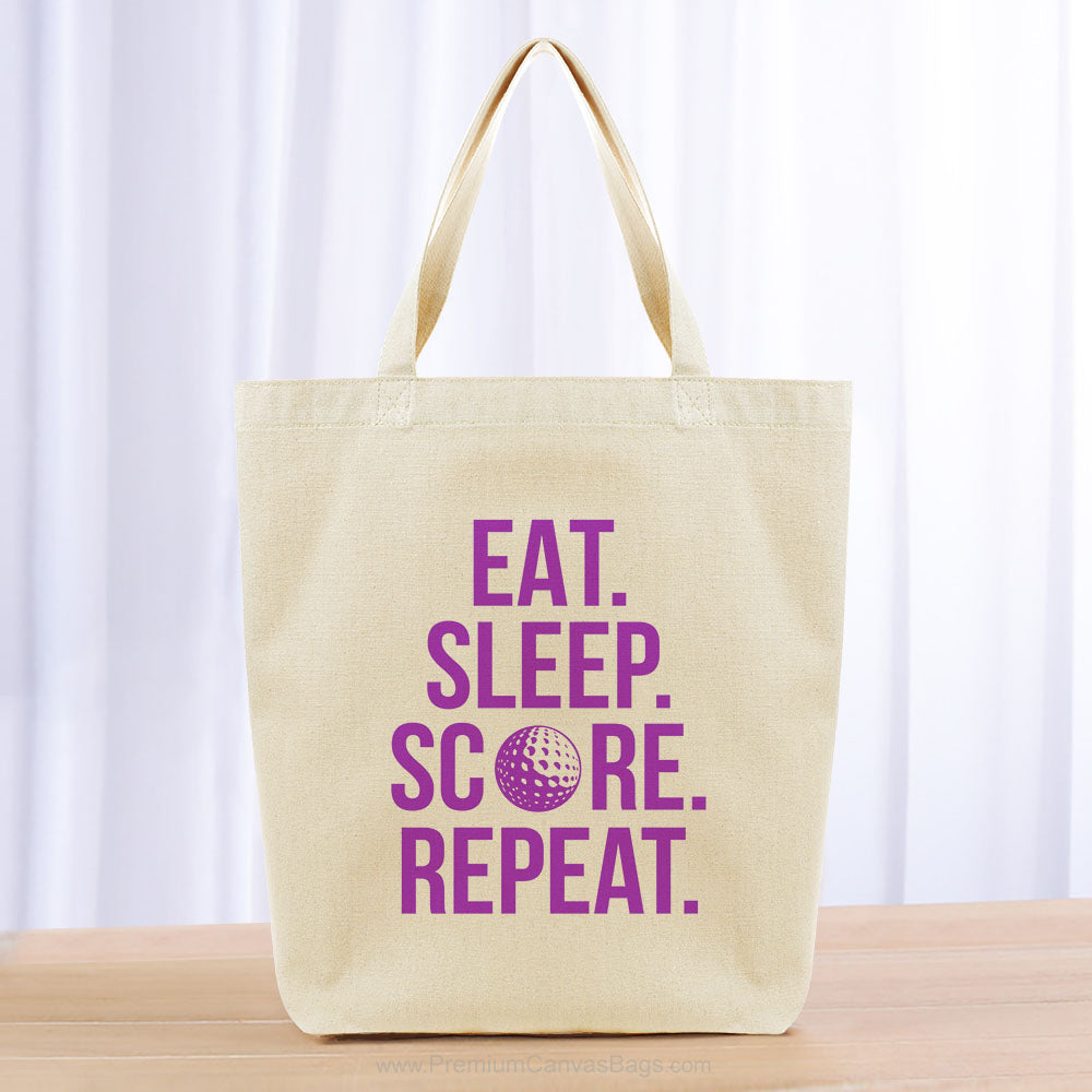 Eat Sleep Score Repeat Tote Bag - purple