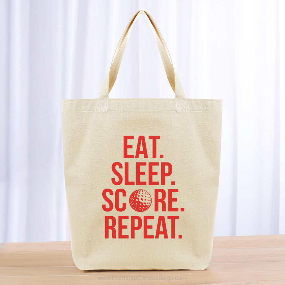 Eat Sleep Score Repeat Tote Bag - red