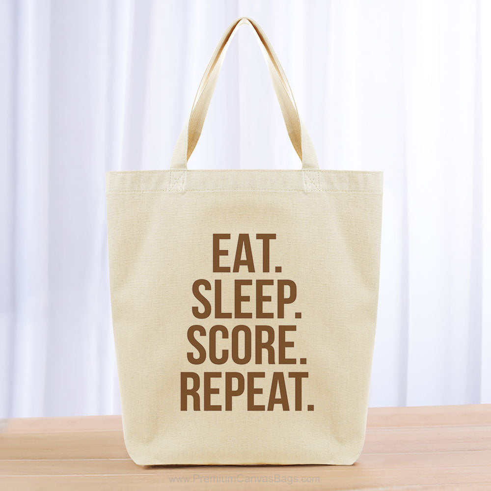 Eat Sleep Score Repeat Tote Bag - brown