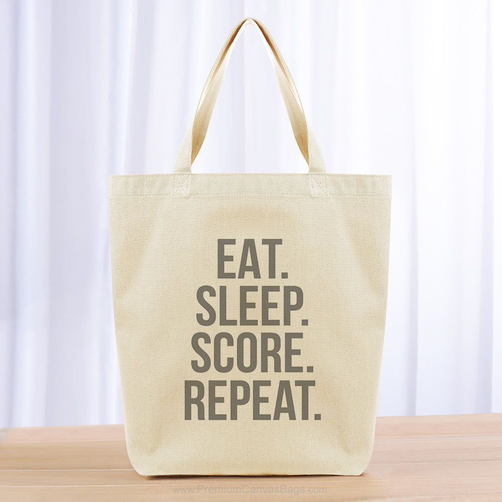 Eat Sleep Score Repeat Tote Bag - gray