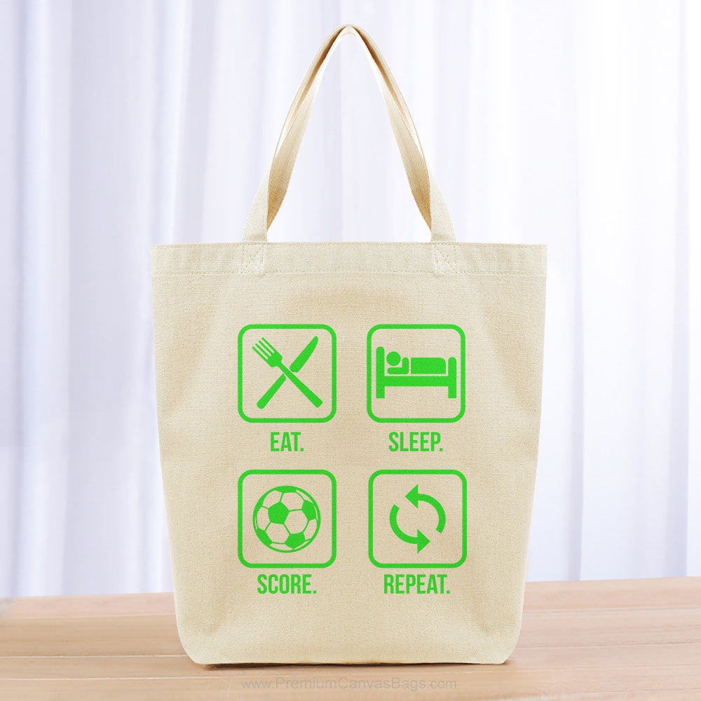 Eat Sleep Score Repeat Tote Bag - green