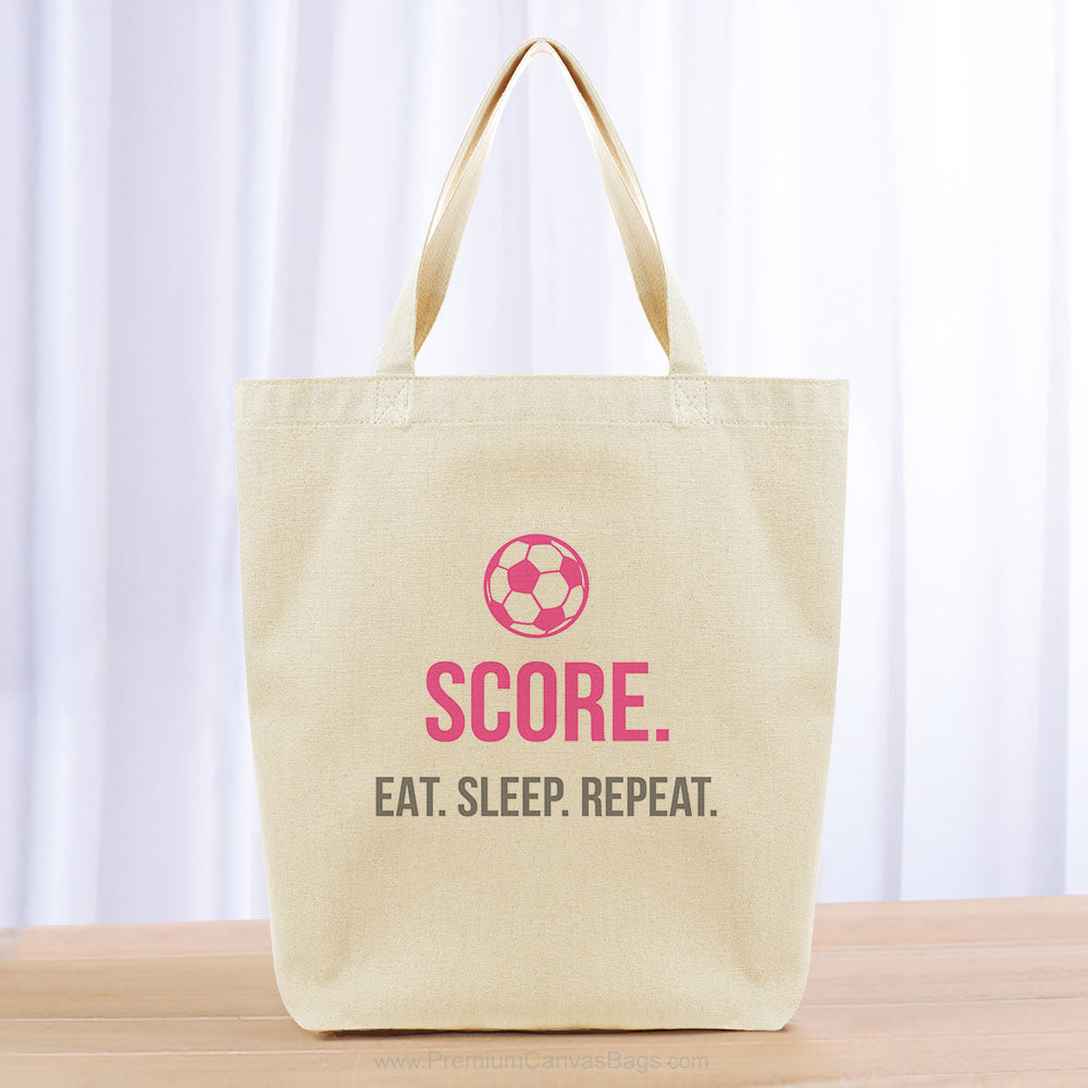 Score Eat Sleep Repeat Tote Bag - gray hot pink