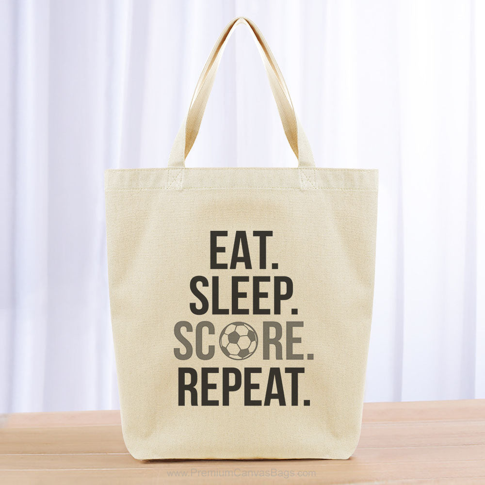 Eat Sleep Score Repeat Tote Bag - black gray