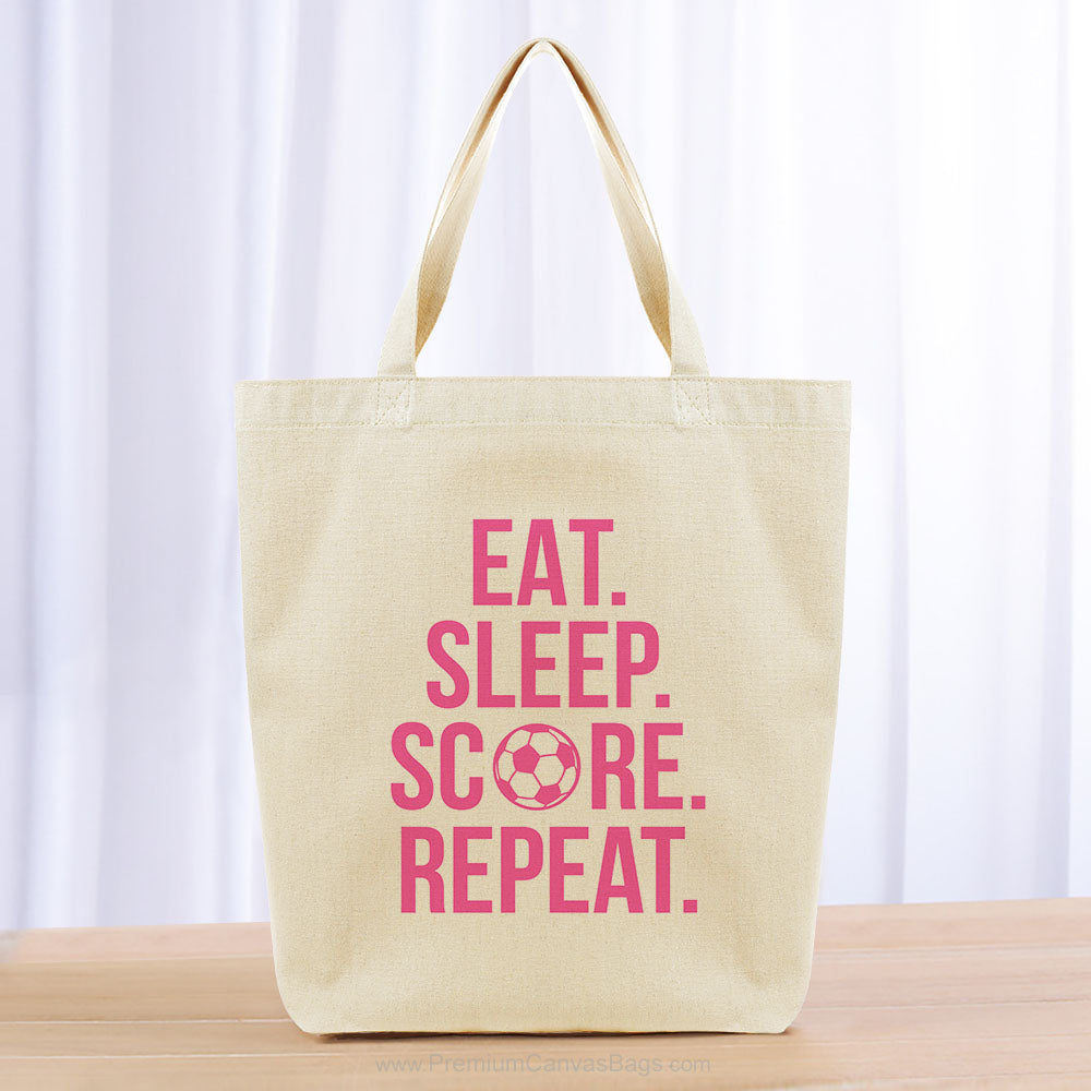 Eat Sleep Score Repeat Tote Bag - hot pink
