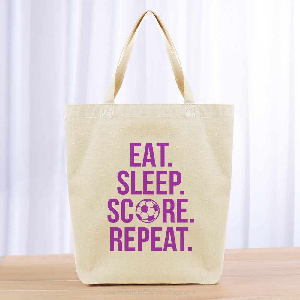 Eat Sleep Score Repeat Tote Bag - purple