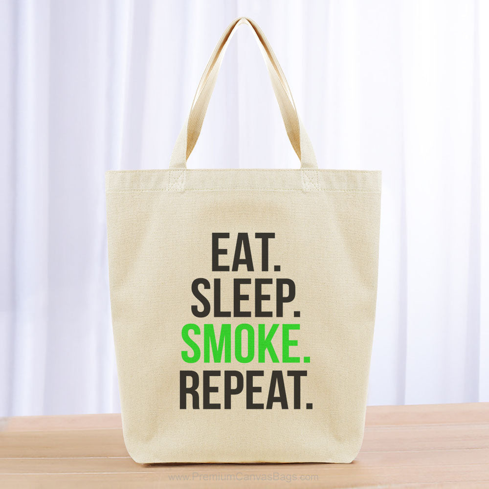 Eat Sleep Smoke Repeat Tote Bag - black green