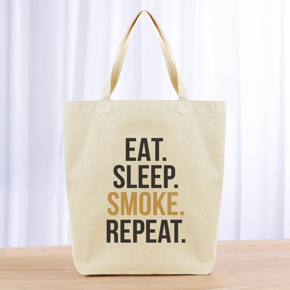 Eat Sleep Smoke Repeat Tote Bag - black yellow orange