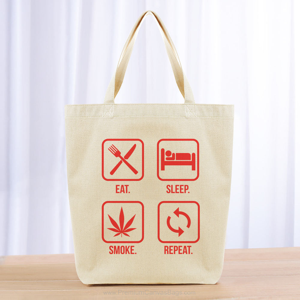 Eat Sleep Smoke Repeat Tote Bag - red