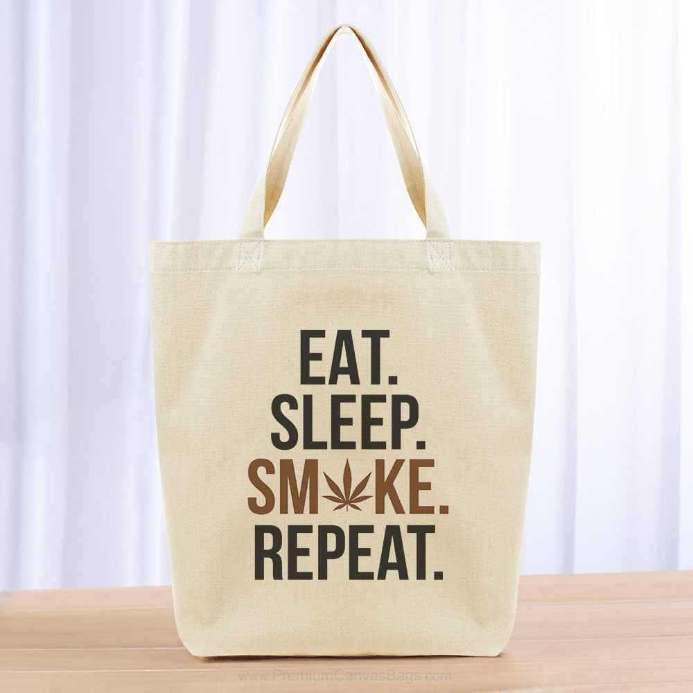 Eat Sleep Smoke Repeat Tote Bag - black brown