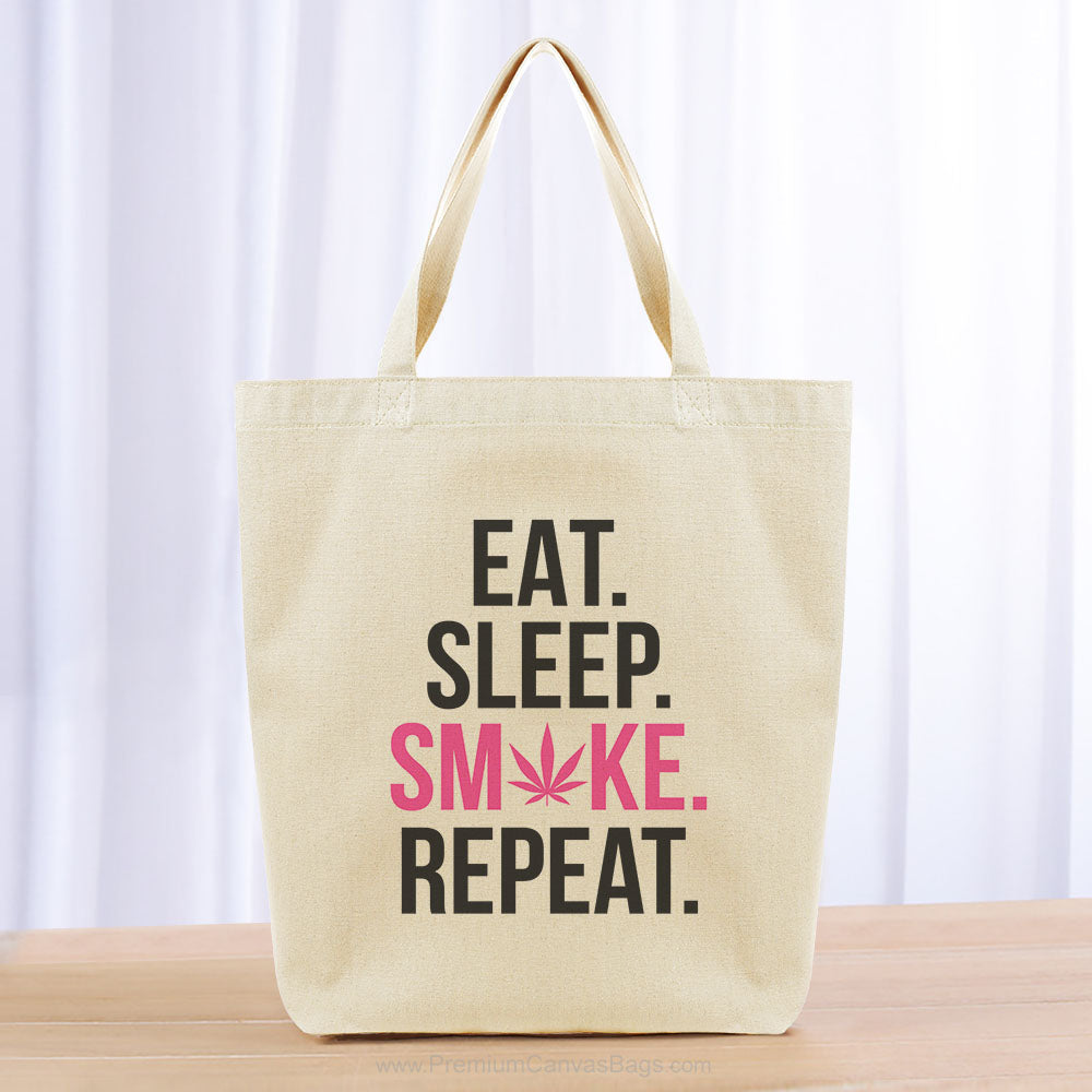 Eat Sleep Smoke Repeat Tote Bag -black hot pink