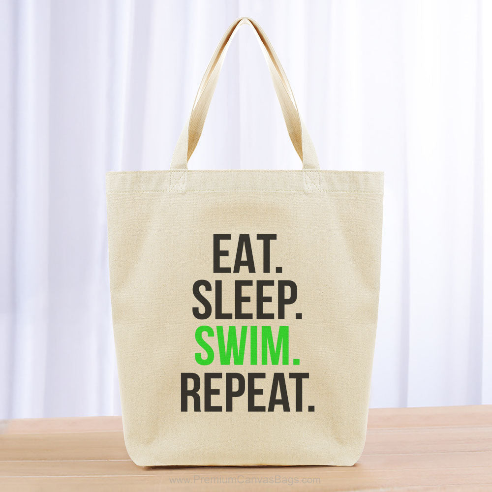 Eat Sleep Swim Repeat Tote Bag - black green