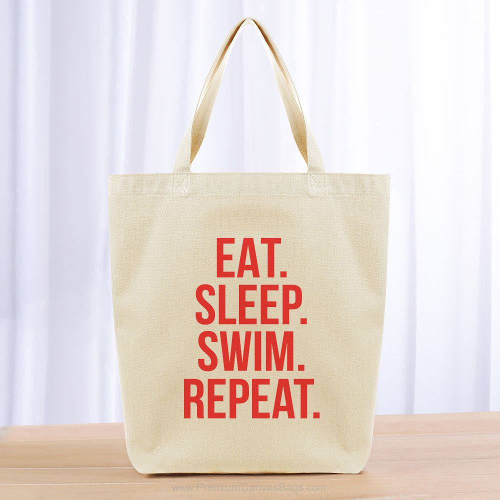 Eat Sleep Swim Repeat Tote Bag - red