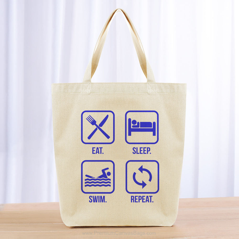 Eat Sleep Swim Repeat Tote Bag - blue