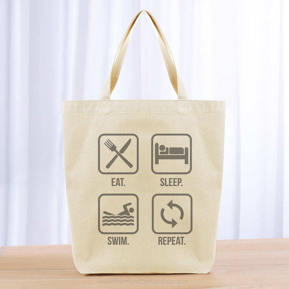 Eat Sleep Swim Repeat Tote Bag - gray