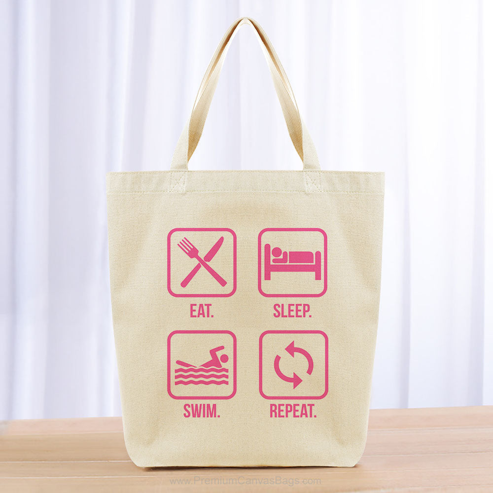 Eat Sleep Swim Repeat Tote Bag - hot pink