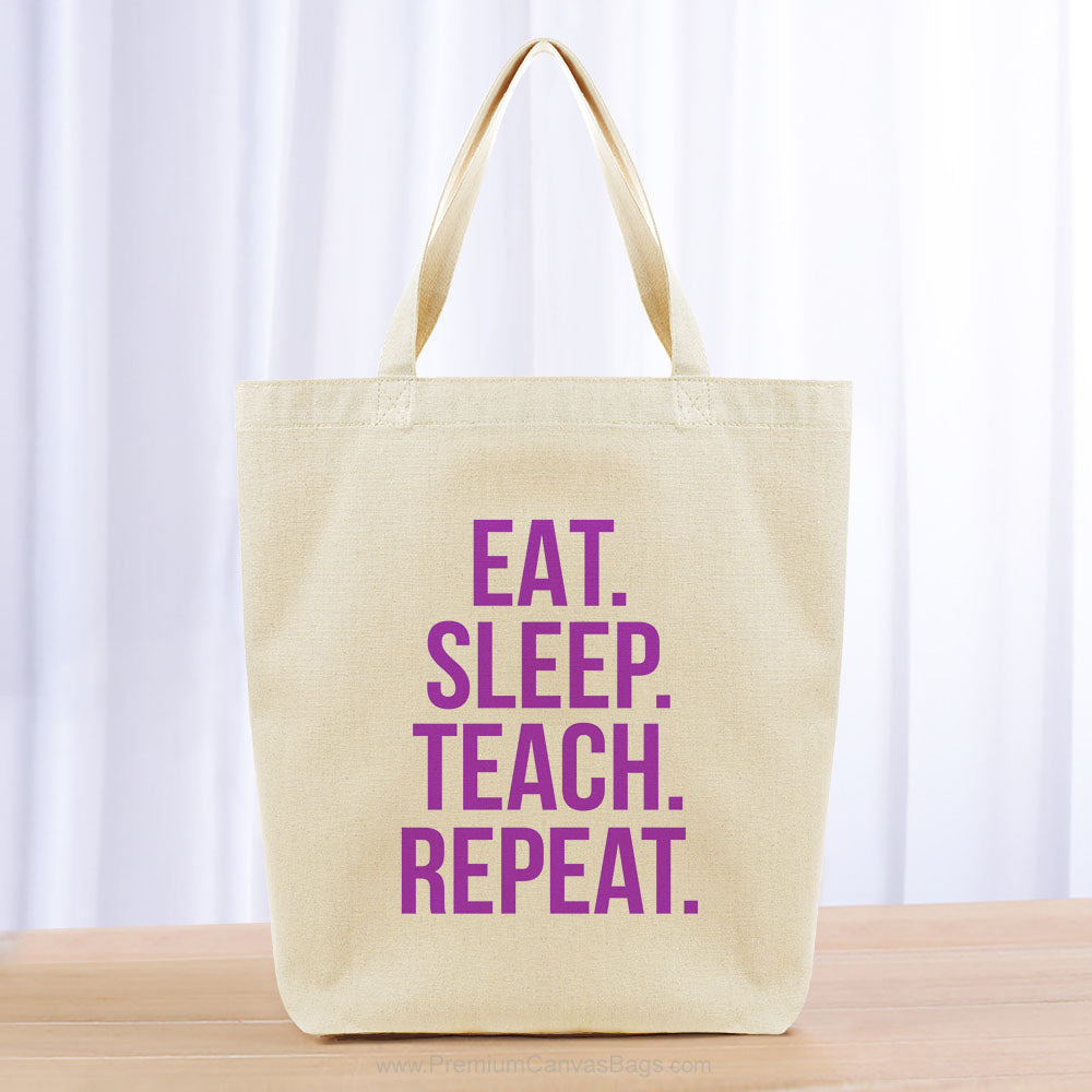 Eat Sleep Teach Repeat Tote Bag - purple