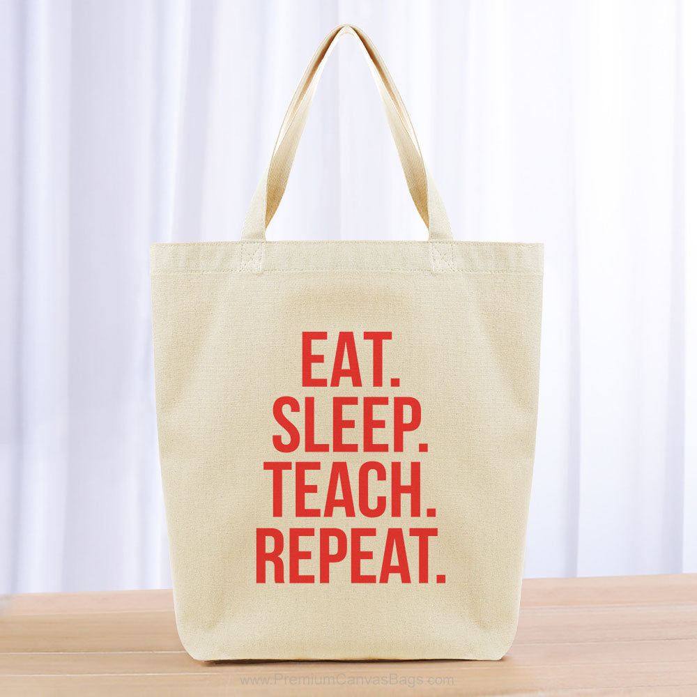 Eat Sleep Teach Repeat Tote Bag - red