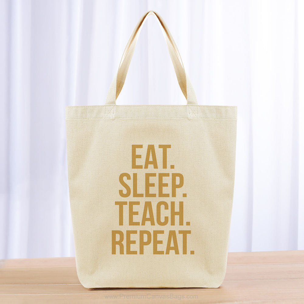 Eat Sleep Teach Repeat Tote Bag - yellow orange