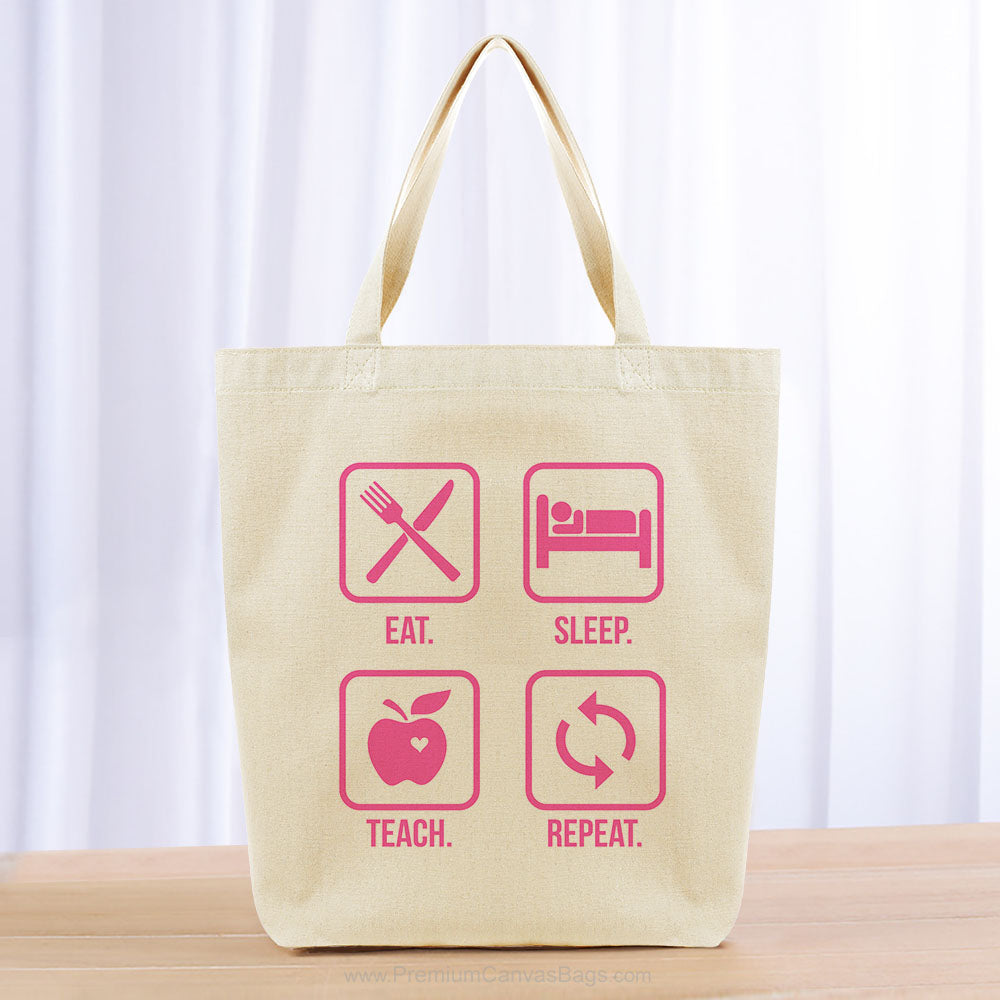 Eat Sleep Teach Repeat Tote Bag - hot pink