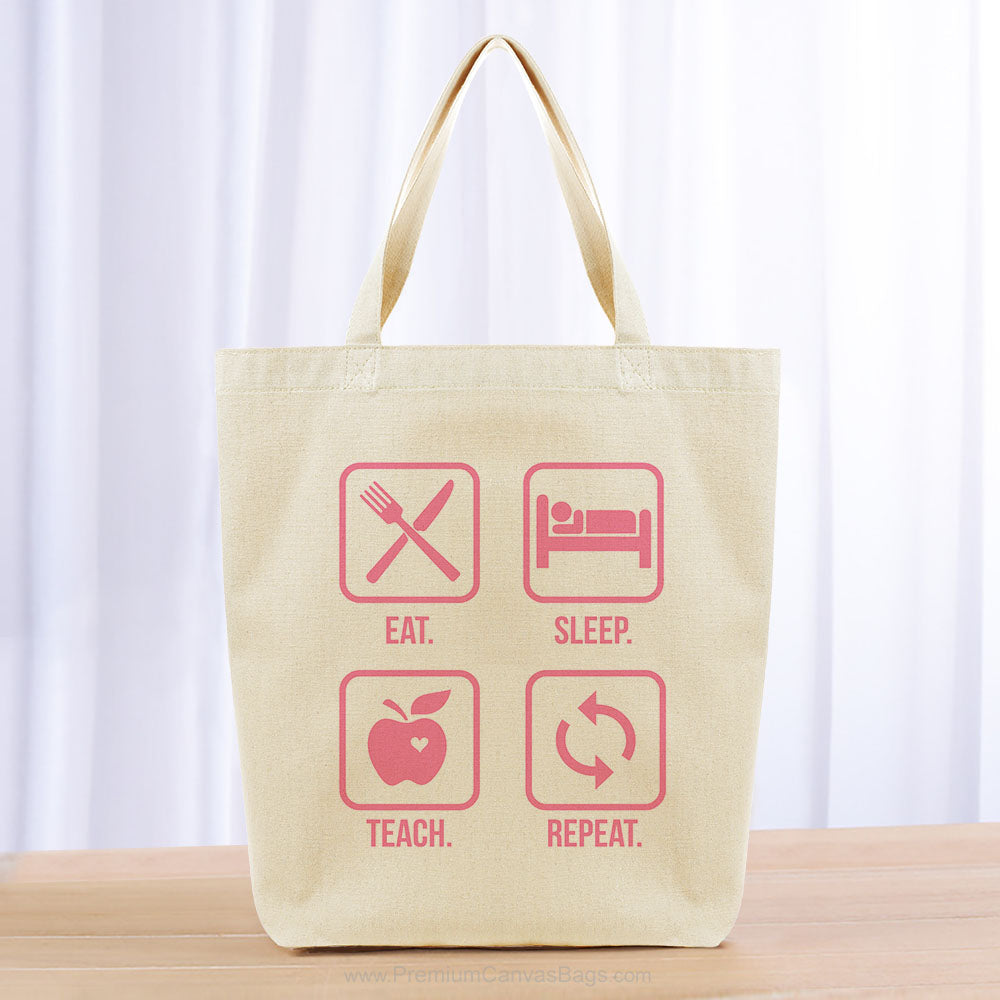 Eat Sleep Teach Repeat Tote Bag - pink