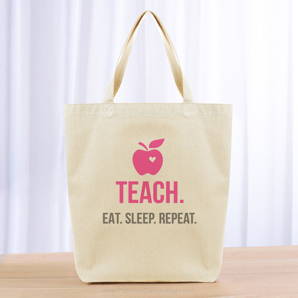 Teach Eat Sleep Repeat Tote Bag - gray hot pink