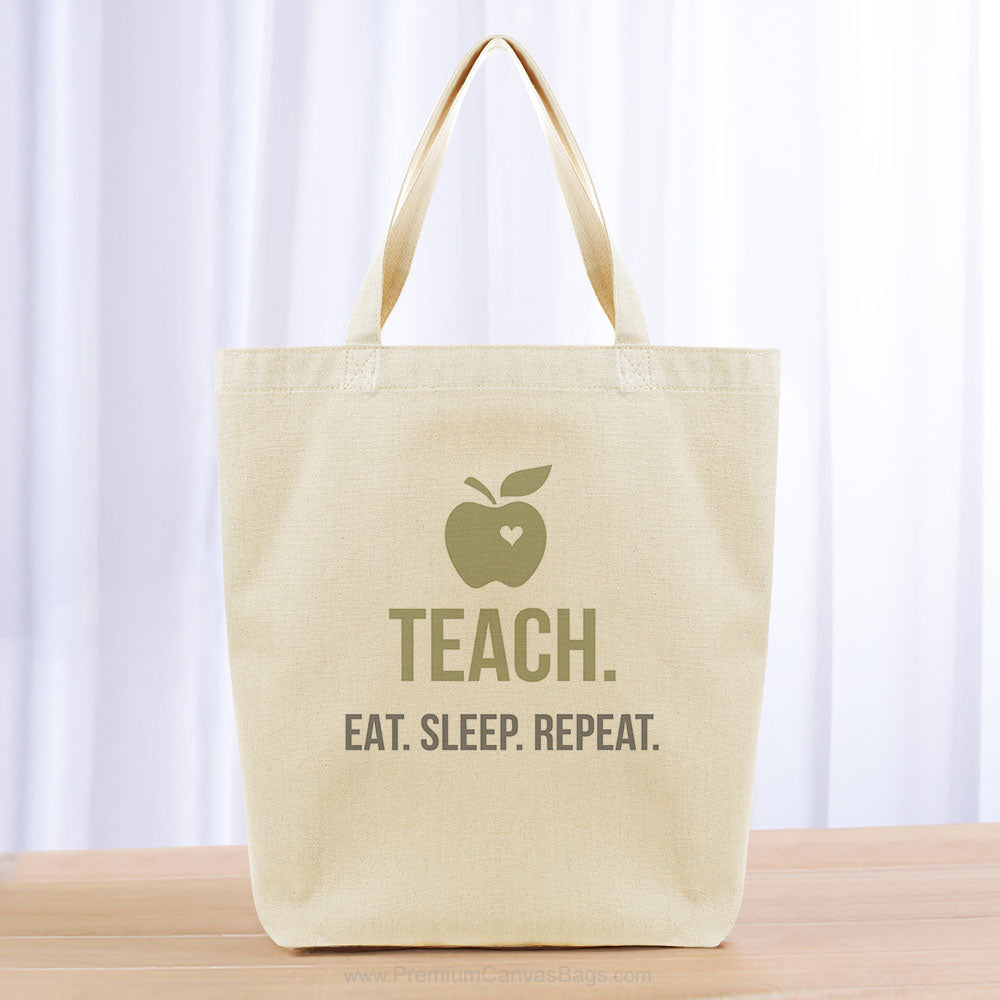 Teach Eat Sleep Repeat Tote Bag - khaki gray