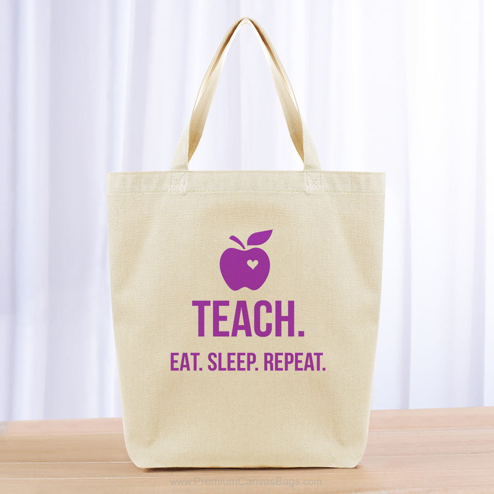 Teach Eat Sleep Repeat Tote Bag - purple