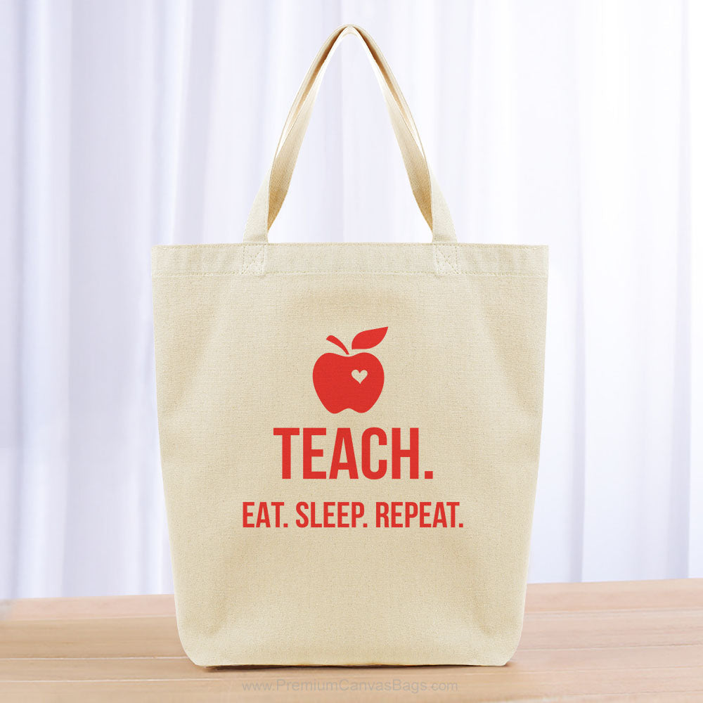 Teach Eat Sleep Repeat Tote Bag - red