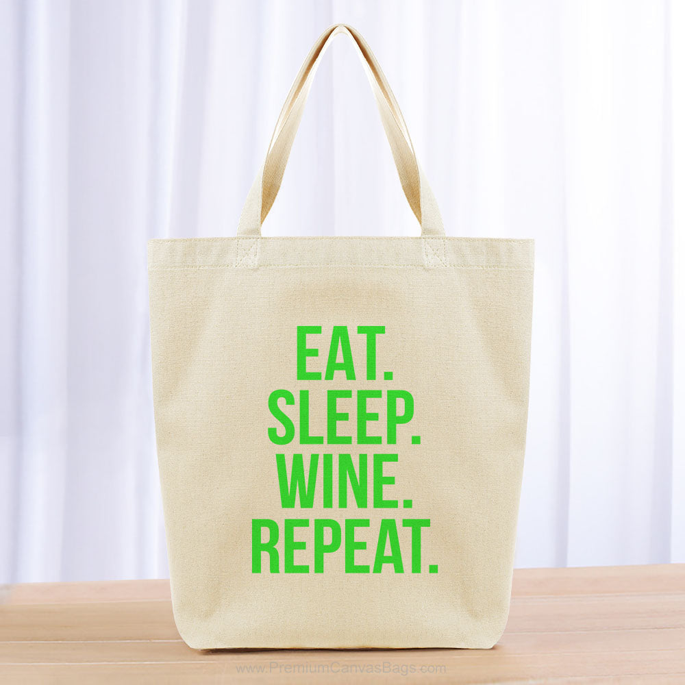 Eat Sleep Wine Repeat Tote Bag - green