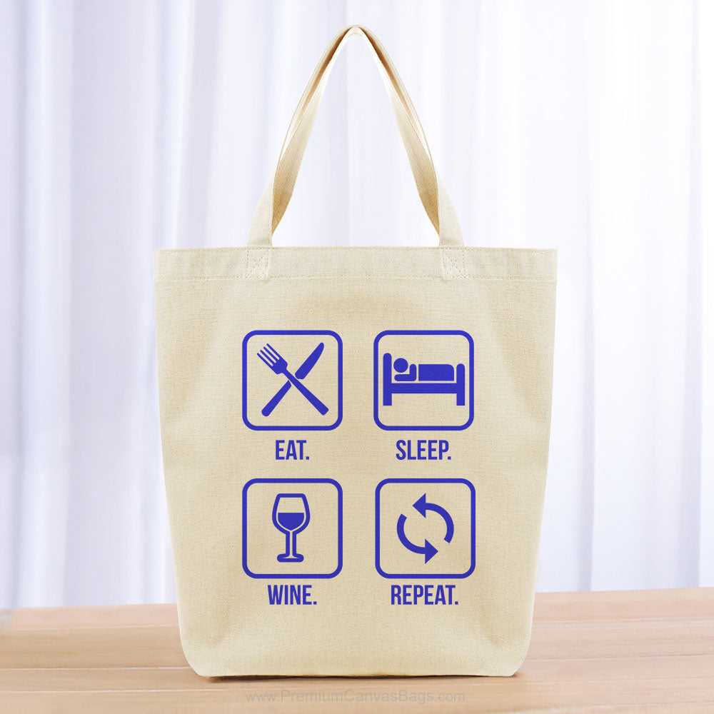 Eat Sleep Wine Repeat Tote Bag - blue