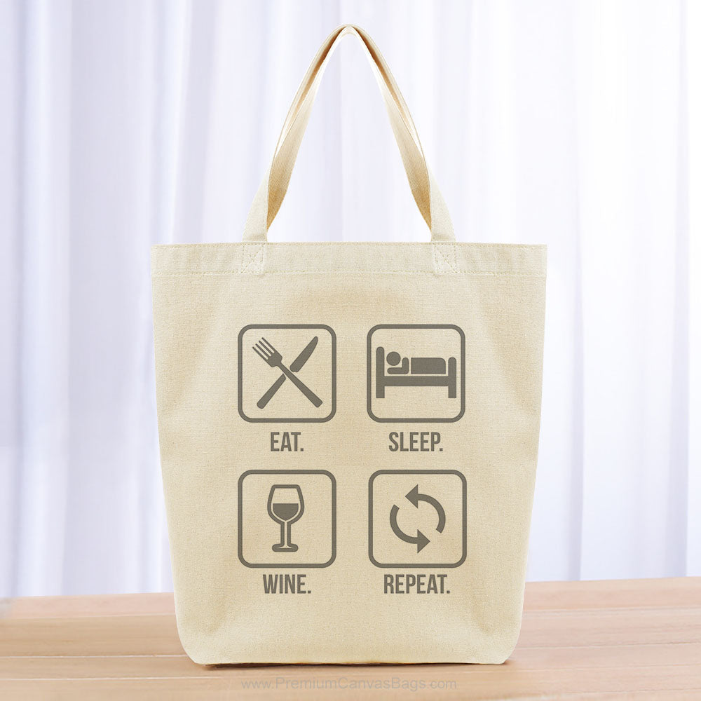 Eat Sleep Wine Repeat Tote Bag - gray