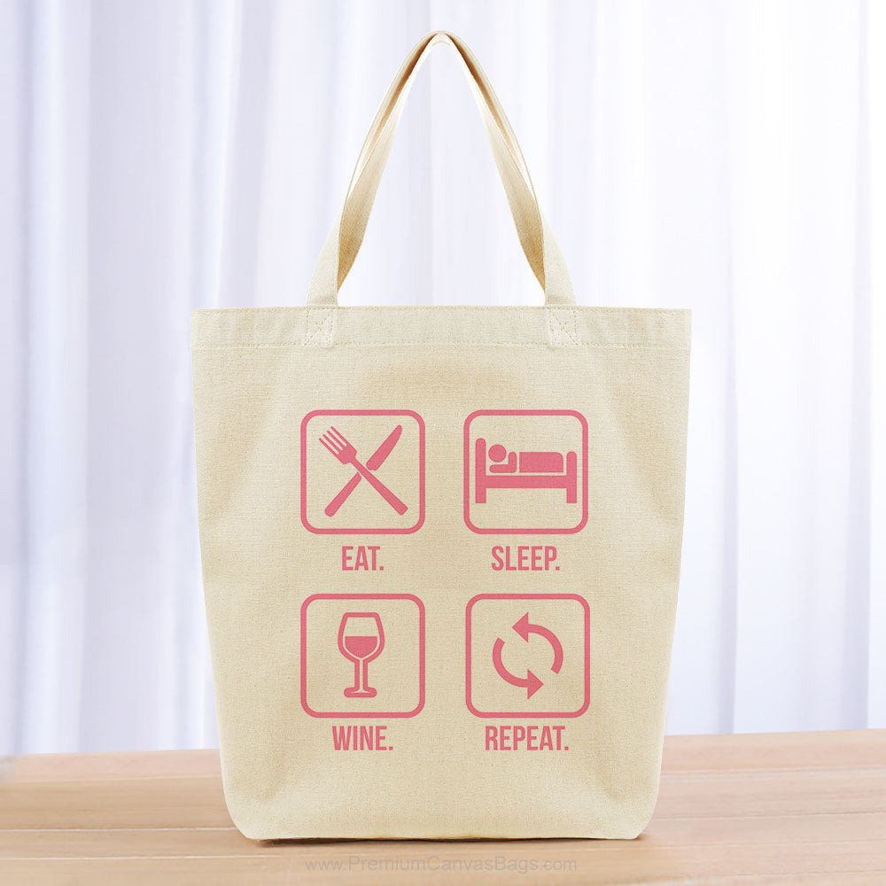 Eat Sleep Wine Repeat Tote Bag - pink