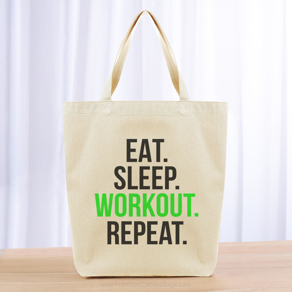 Eat Sleep Workout Repeat Tote Bag - black green