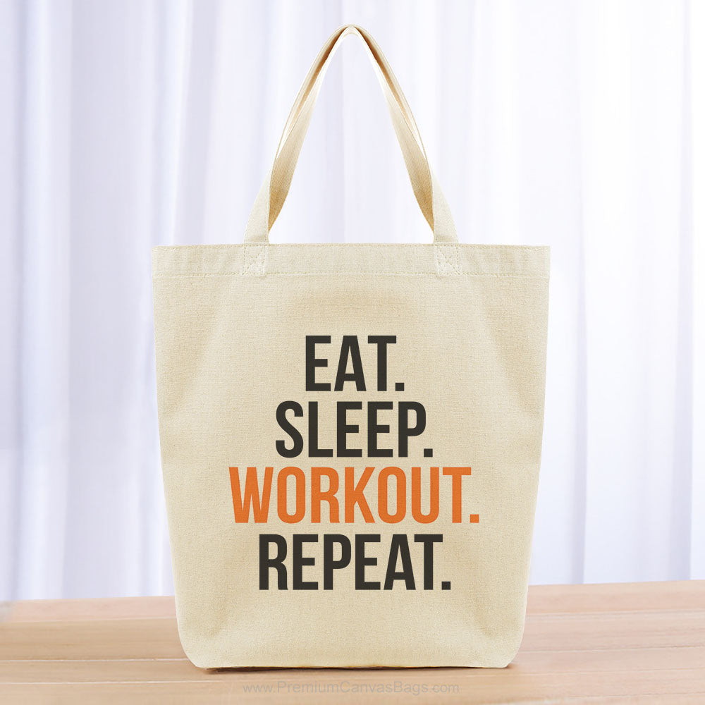 Eat Sleep Workout Repeat Tote Bag - black orange