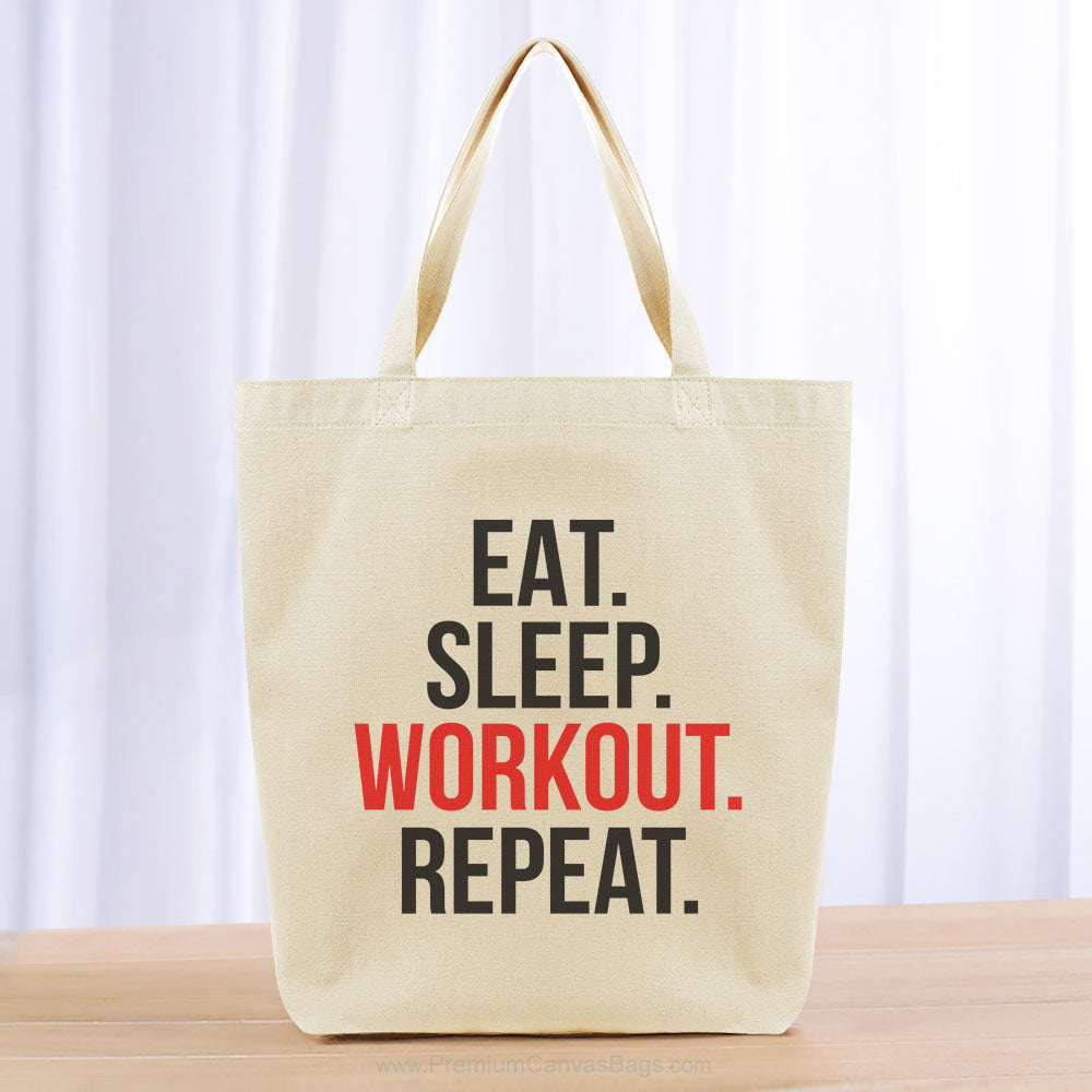 Eat Sleep Workout Repeat Tote Bag - black red