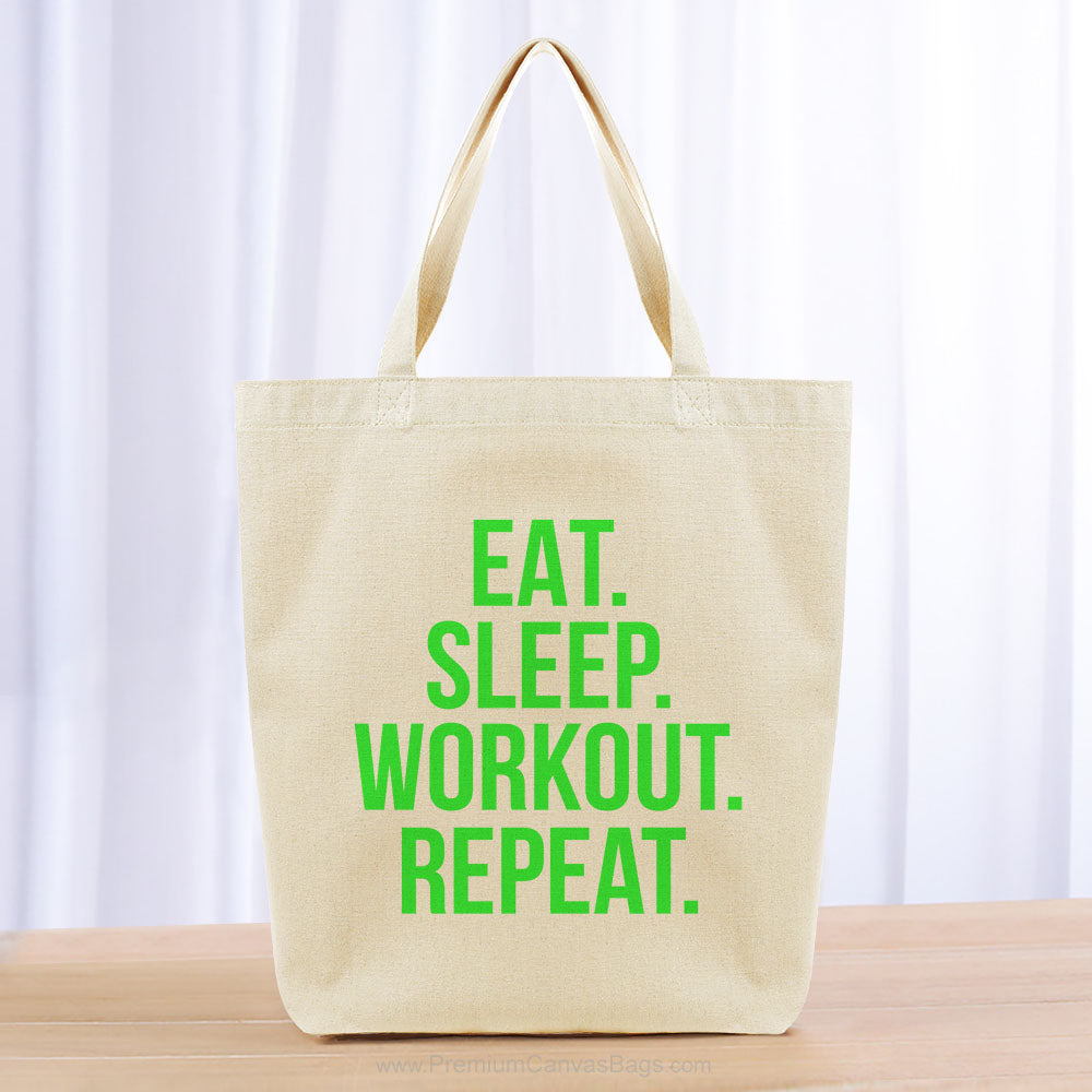 Eat Sleep Workout Repeat Tote Bag - green