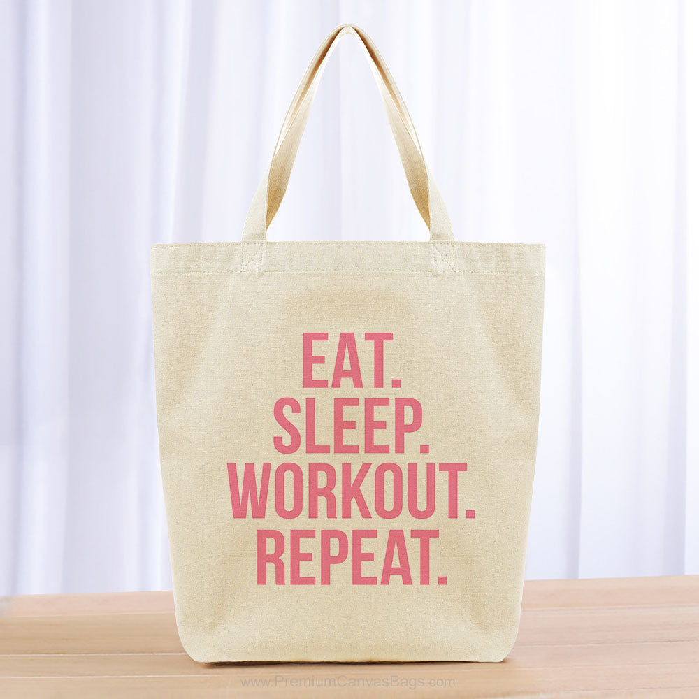 Eat Sleep Workout Repeat Tote Bag - pink