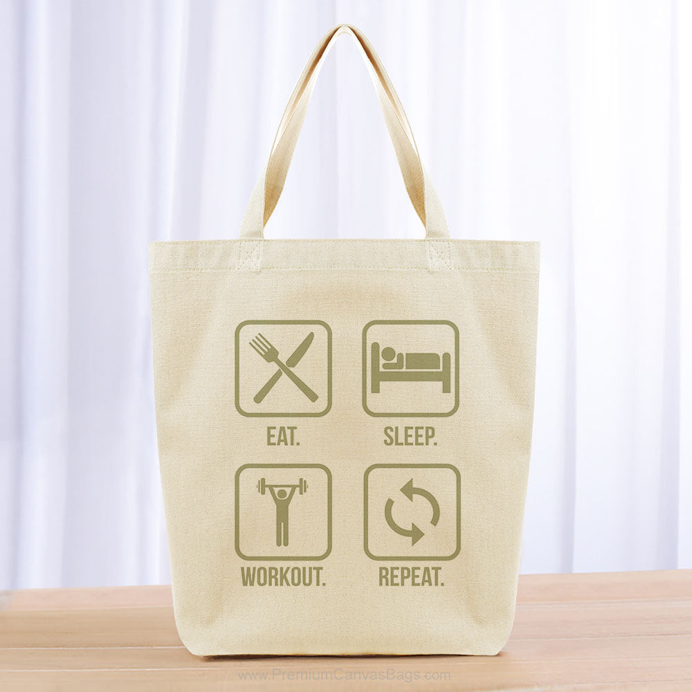 Eat Sleep Workout Repeat Tote Bag - khaki