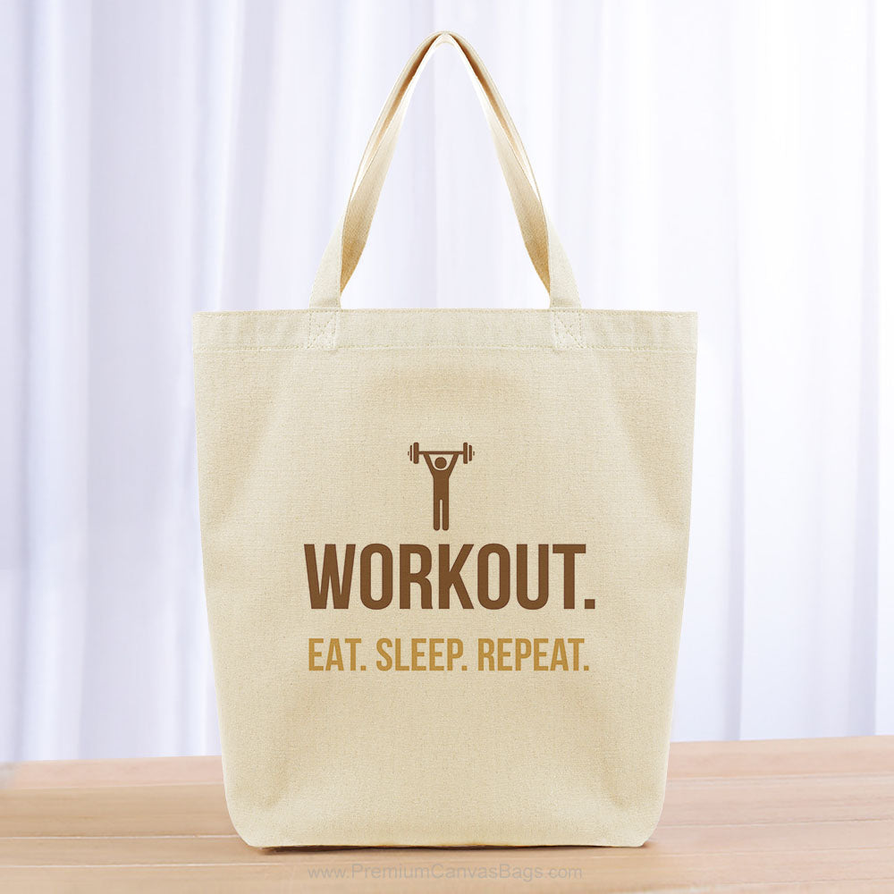 Workout Eat Sleep Repeat Tote Bag - brown yellow orange