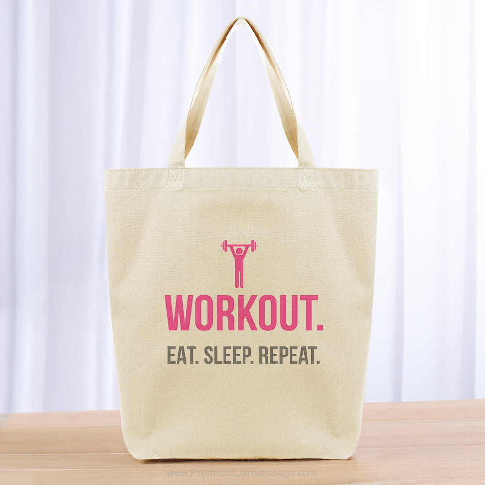 Workout Eat Sleep Repeat Tote Bag - gray hot pink