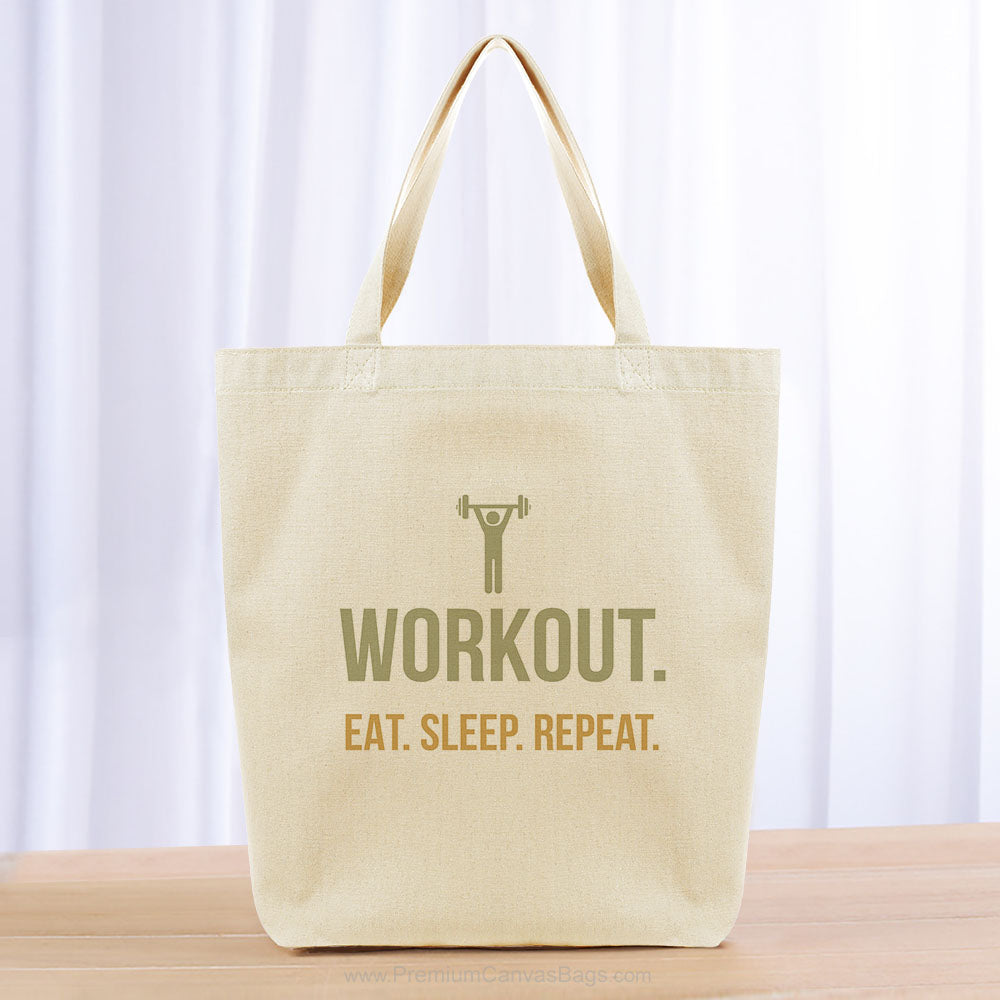 Workout Eat Sleep Repeat Tote Bag - khaki yellow orange