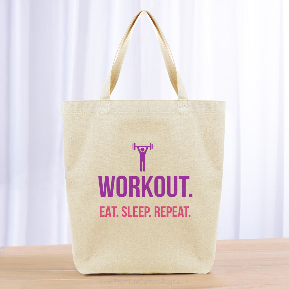 Workout Eat Sleep Repeat Tote Bag - purple hot pink