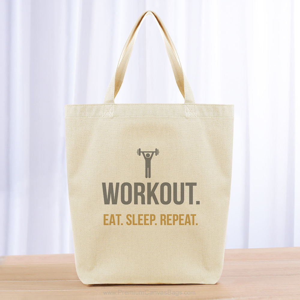 Workout Eat Sleep Repeat Tote Bag - yellow orange gray