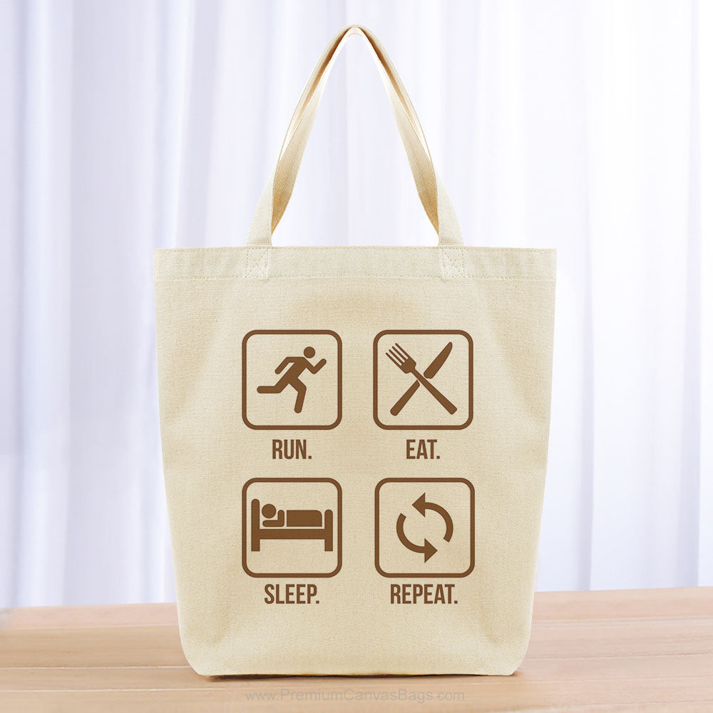 Run Eat Sleep Repeat Tote Bag - brown