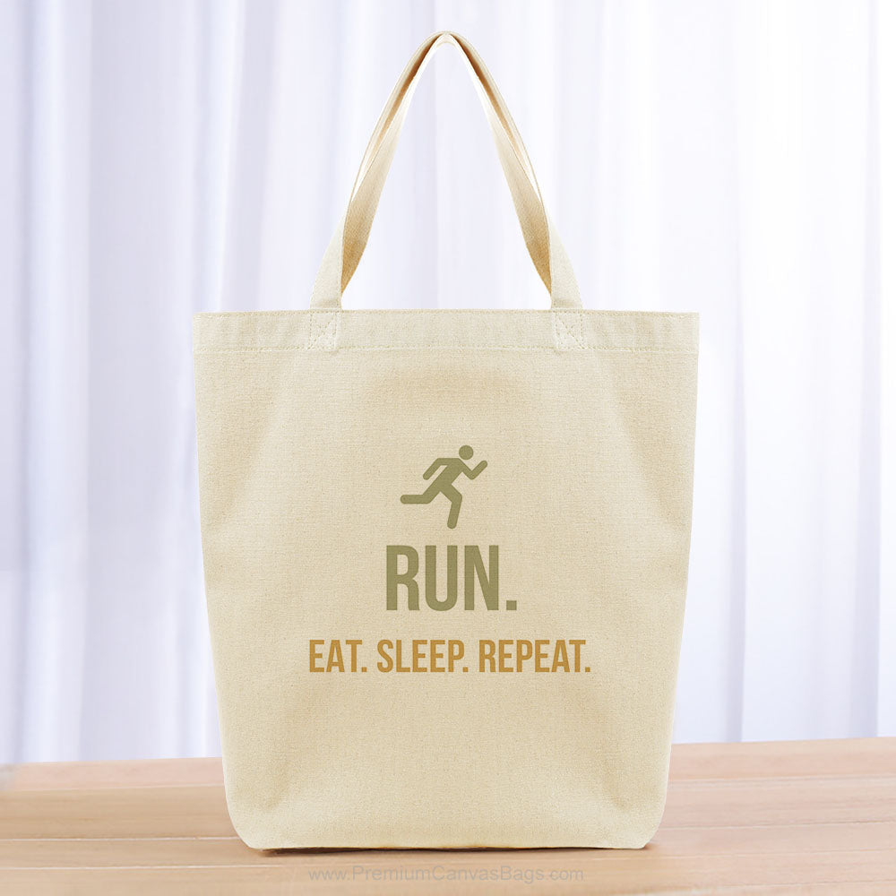 Run Eat Sleep Repeat Tote Bag - khaki yellow orange