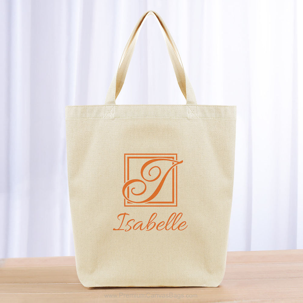 Monogram One Initial Tote Bag - orange